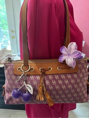 Dooney & Bourke Plum Monogram Shoulder Bag with Tan Trim